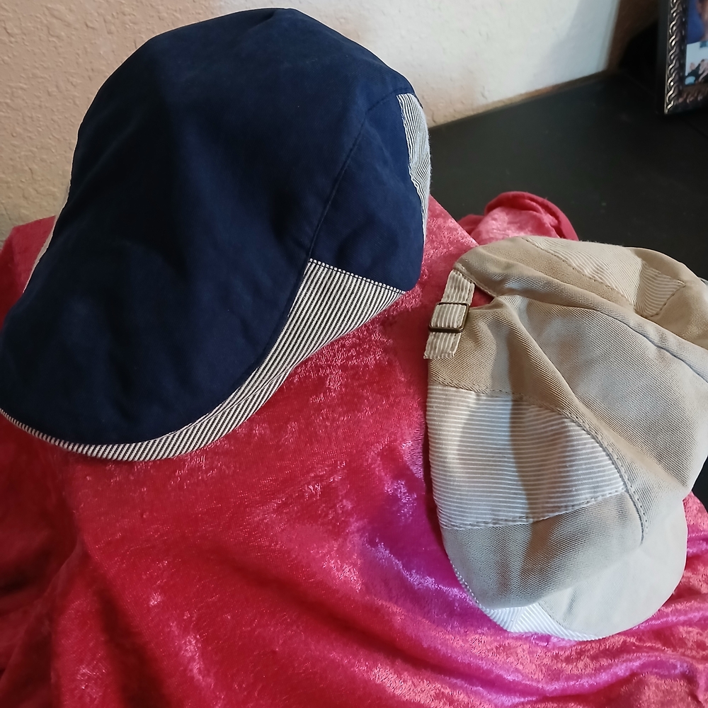 Two Stylish Beige and Navy Summer Flat Caps